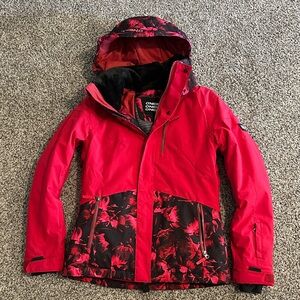 O'Neill Women's Red and Black Floral Ski Jacket